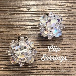 Vintage Aurora Borealis Crystal Clip Earrings